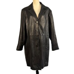 Avanti Black Genuine‎ Leather Trench Coat Jacket Womens Plus 3X Mid Length